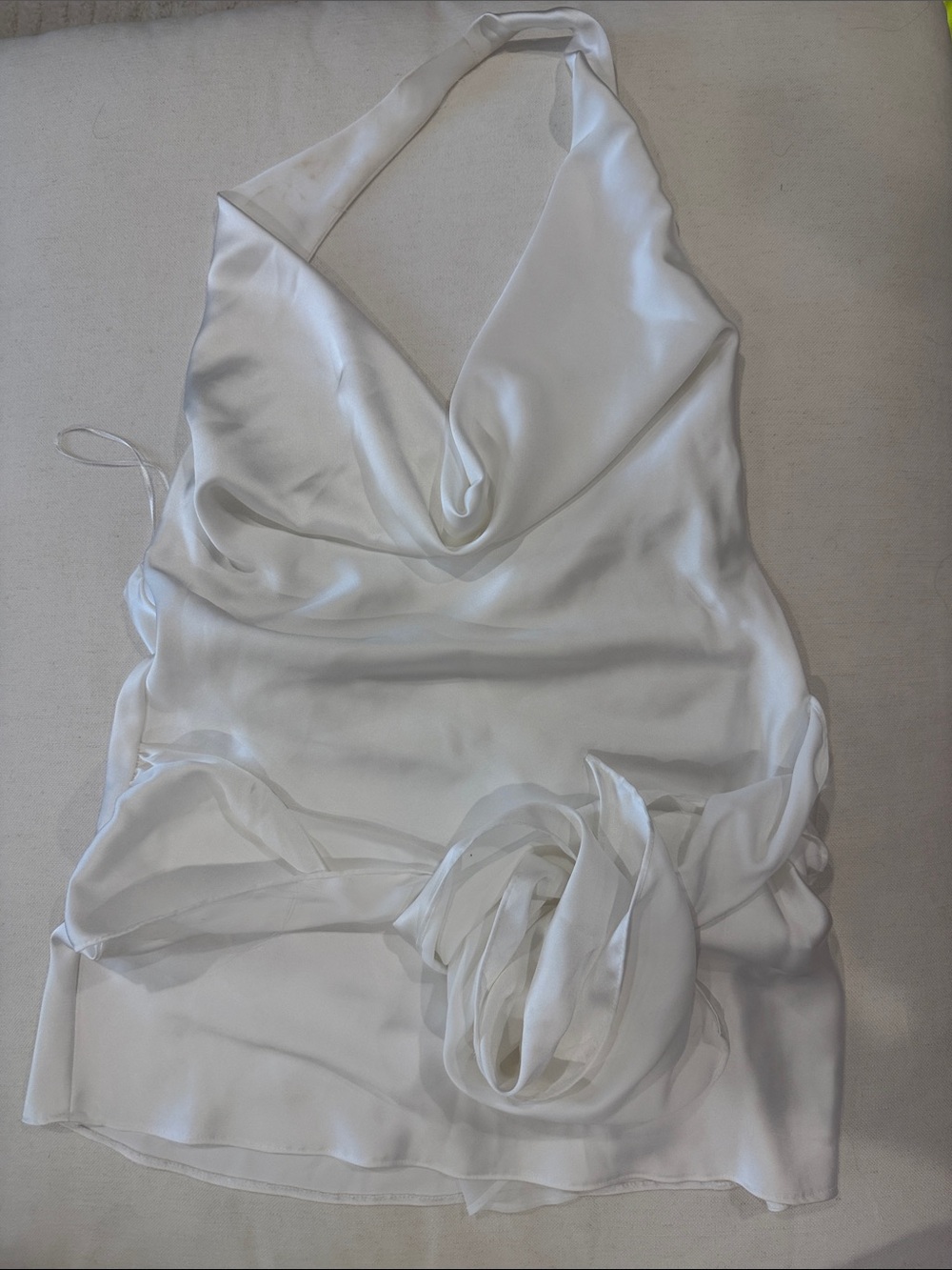 Zara White Satin Halter Cowl Backless Dress